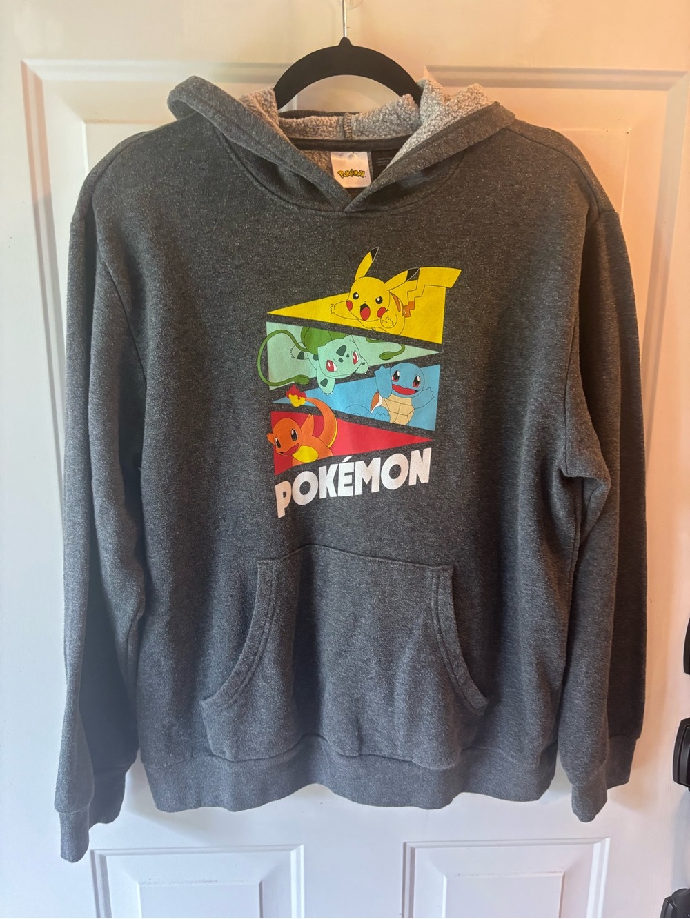Pokemon Kids Gray Hoodie with Colorful Starter Pokémon Graphic